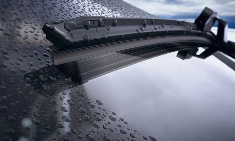 Close up of car wiper on windshield